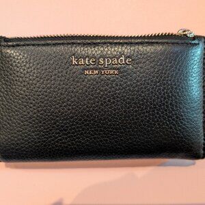 Black Leather Kate Spade Bifold Wallet with Zipper, Card Slot